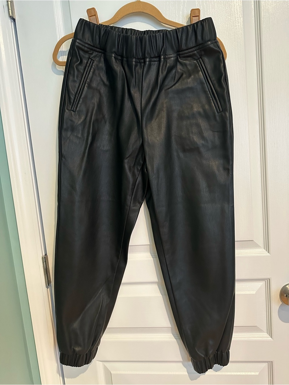 INC International Concepts Black Faux Leather Joggers